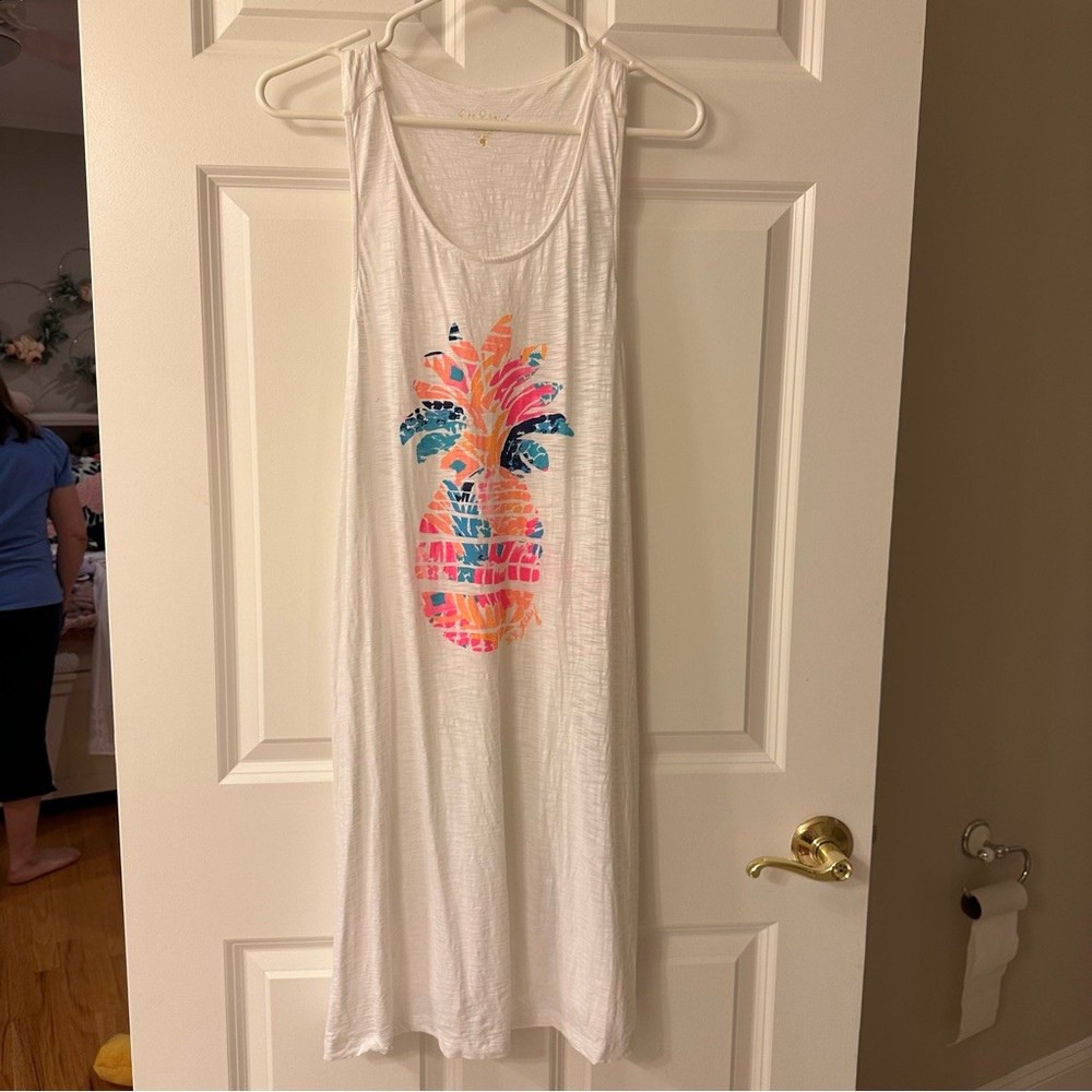 Lilly Pulitzer White Sleeveless Cover-up with Colorful Pineapple Design